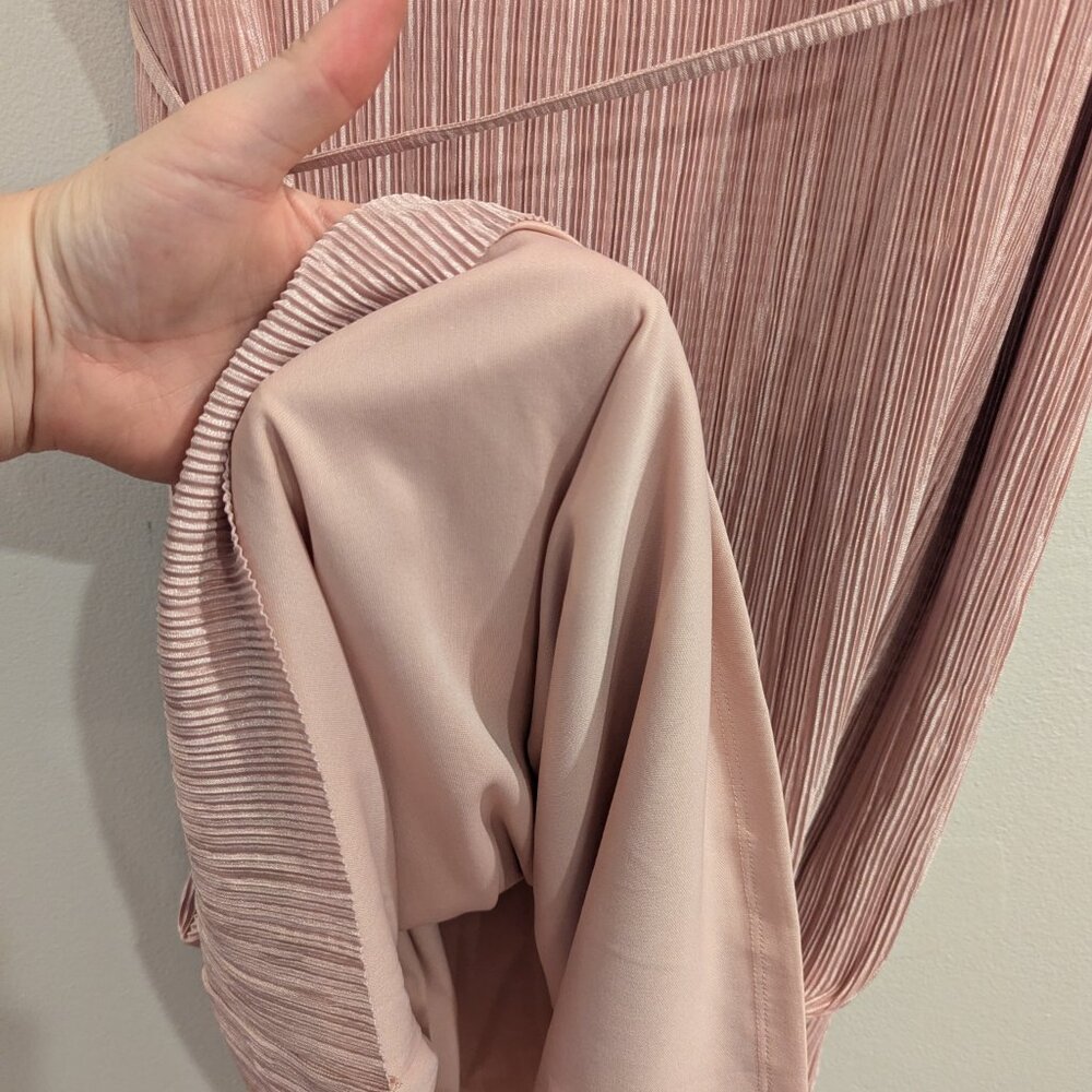 ANNE KLEIN Nwt Crinkled Satin Blush Dress 16 Sleeveless Waist Tie Midi Length - Picture 5 of 12